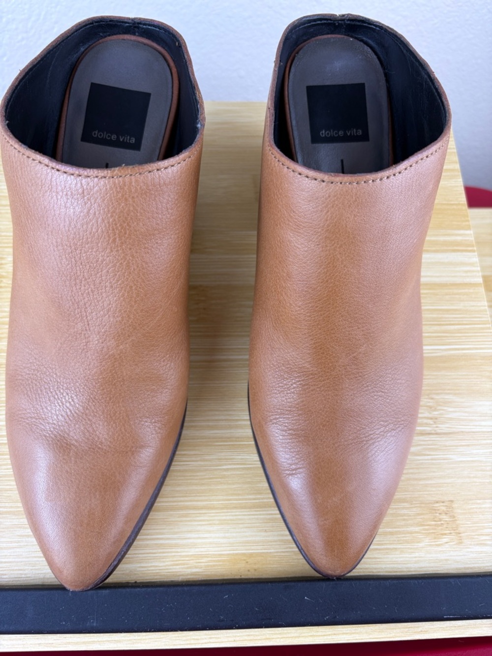 Dolce Vita Women's Roya Block Heel Mules, Size 8.5, Tan Brown Leather Like NEW